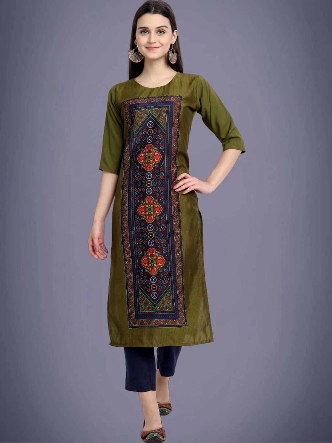HERE&NOW Women Ethnic Motifs Printed Crepe Kurta-picture-40