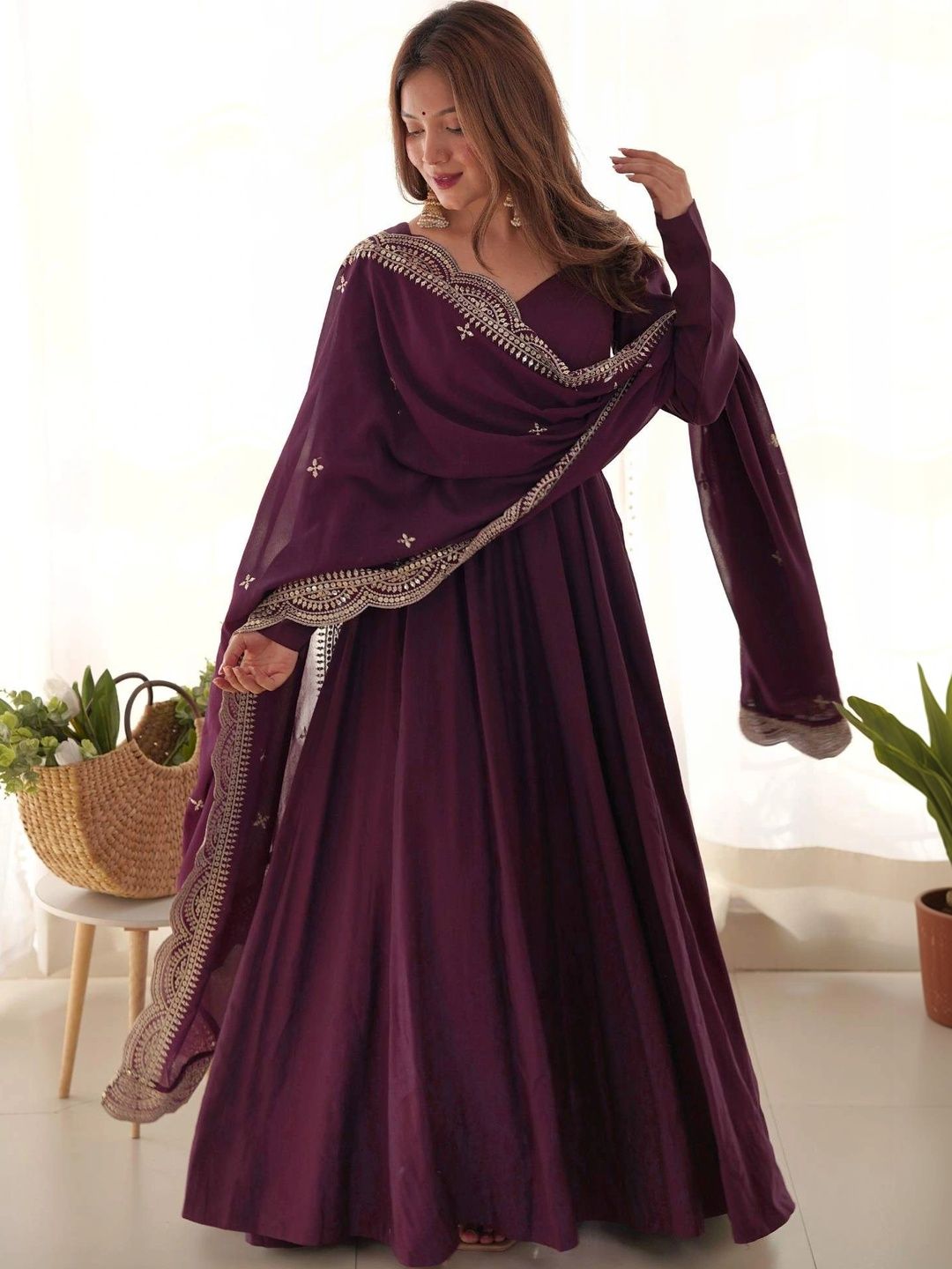 SAJANRE Women Regular Chanderi Silk Kurta with Palazzos & With Dupatta-picture-35