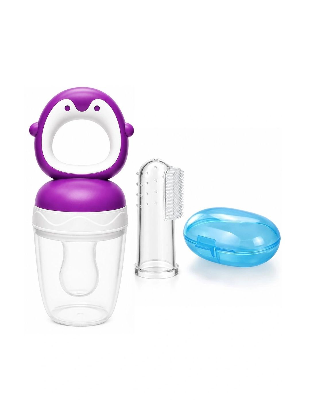 Crescent Infants Set Of 2 Transparent Food-Grade Fruit Food Feeder Nibbler & Finger Brush-picture-10