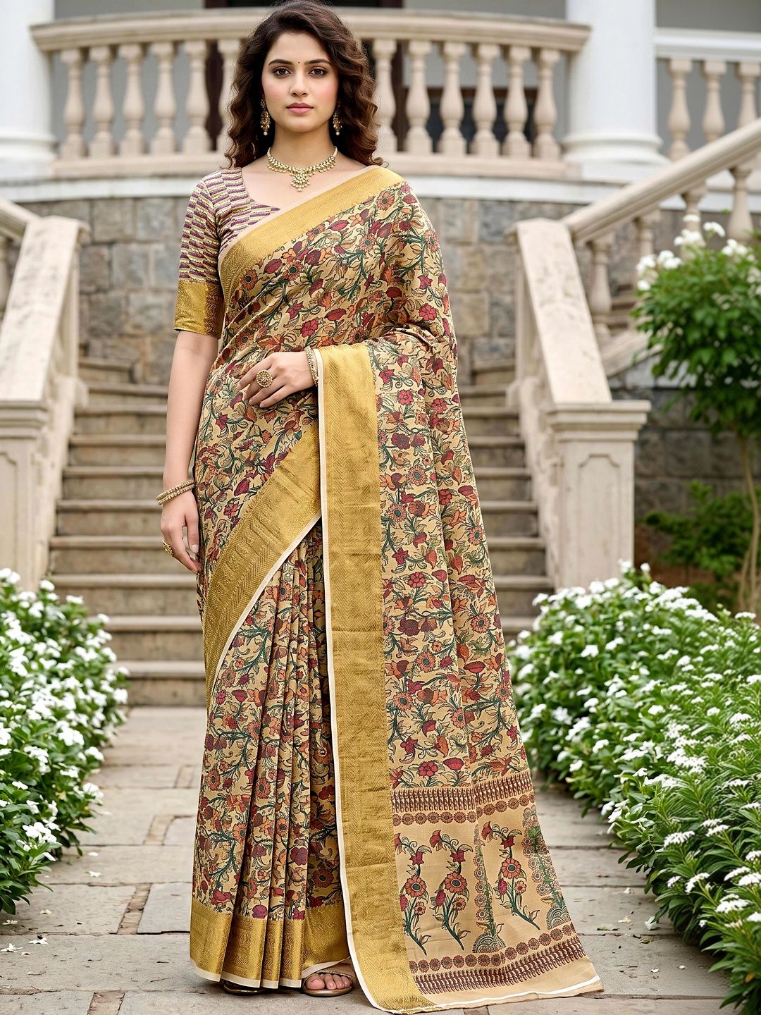 SANGAM PRINTS Kalamkari Zari Tussar Saree-picture-25