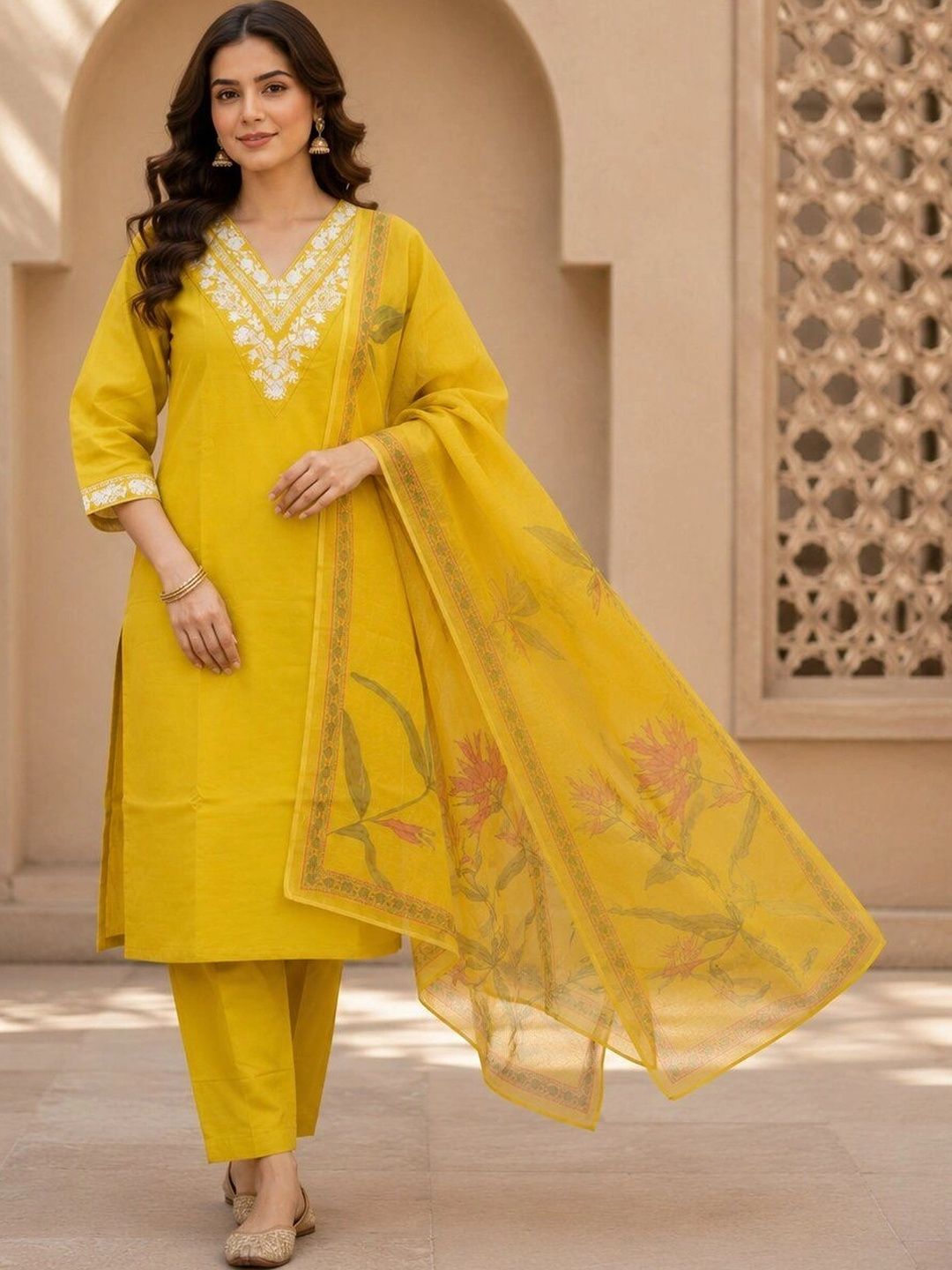 niva fashion Women Floral Embroidered Regular Thread Work Kurta with Trousers & With Dupatta-picture-27