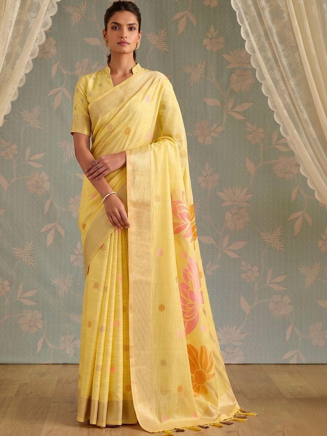 KALINI Woven Design Zari Linen Blend Saree-picture-29