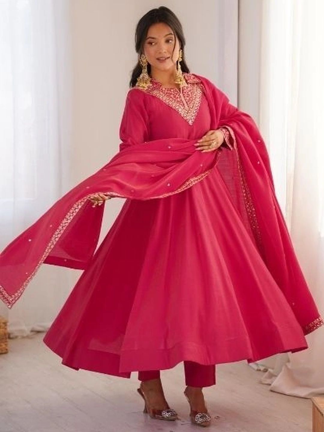 all about you Women Ethnic Motifs Embroidered Regular Kurta with Trousers & With Dupatta-picture-14