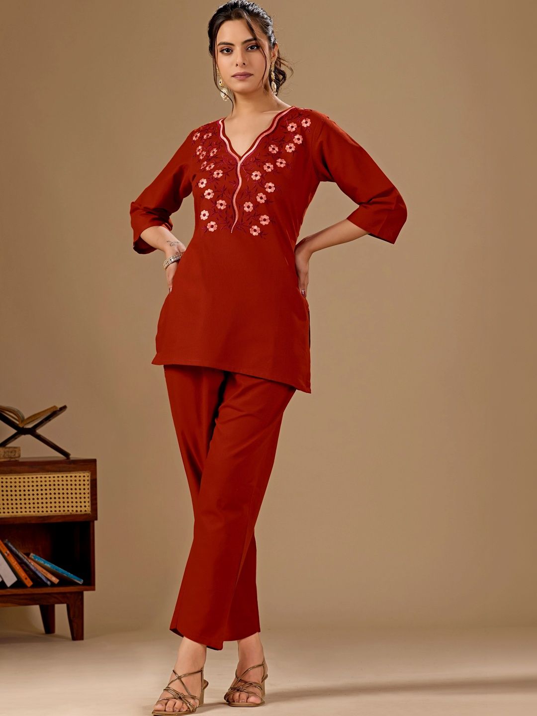 MANVAA Women Floral Embroidered Regular Thread Work Kurta with Trousers-picture-24