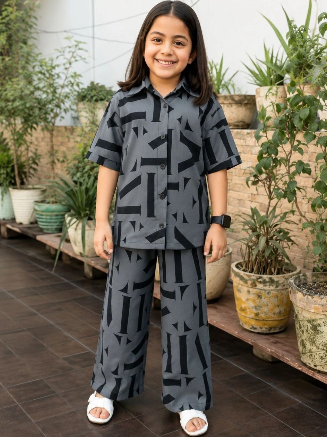 HERE&NOW Girls Printed Shirt with Palazzos-picture-30