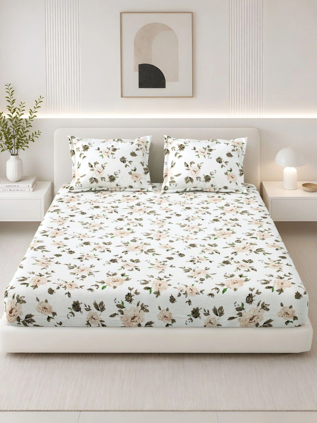 Homeful Style Brown & Green Floral 180 TC Queen Bedsheet with 2 Pillow Covers-picture-28