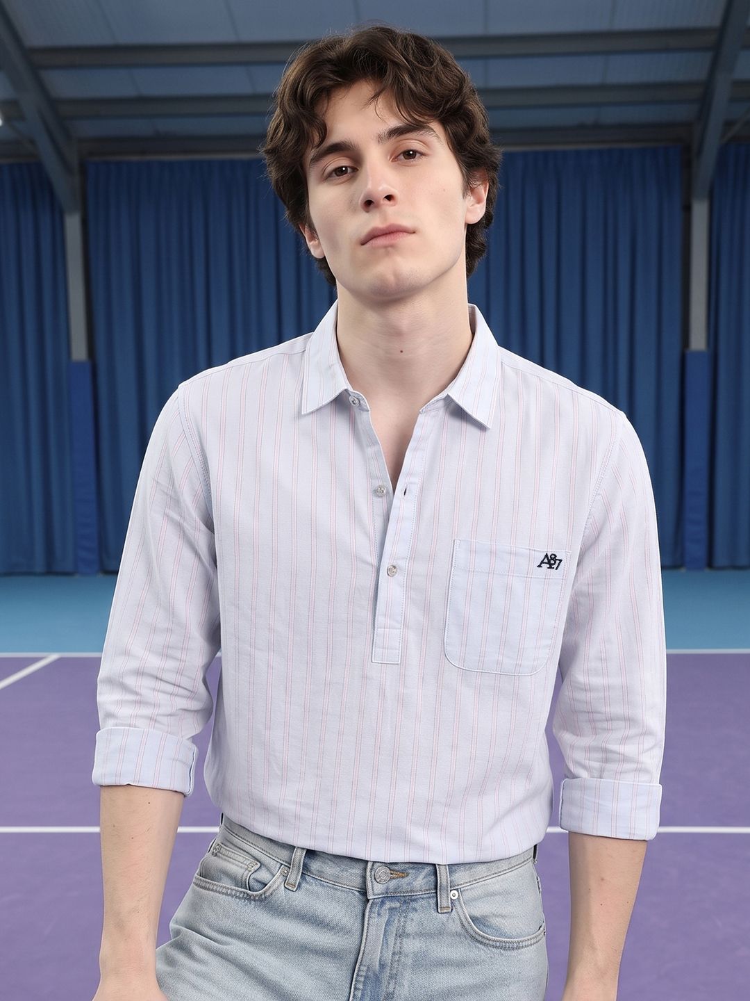 Aeropostale Vertical Striped Cotton Linen Casual Shirt-image-37