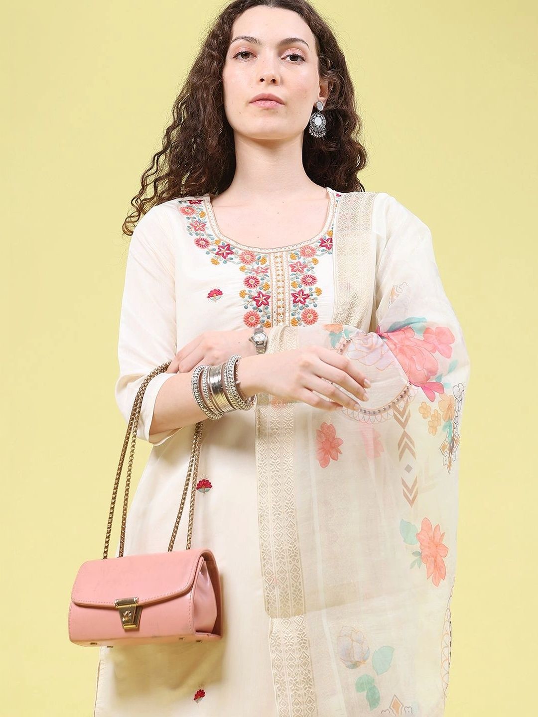 V-Mart Women Floral Embroidered Regular Thread Work Kurta with Trousers & With Dupatta-picture-19