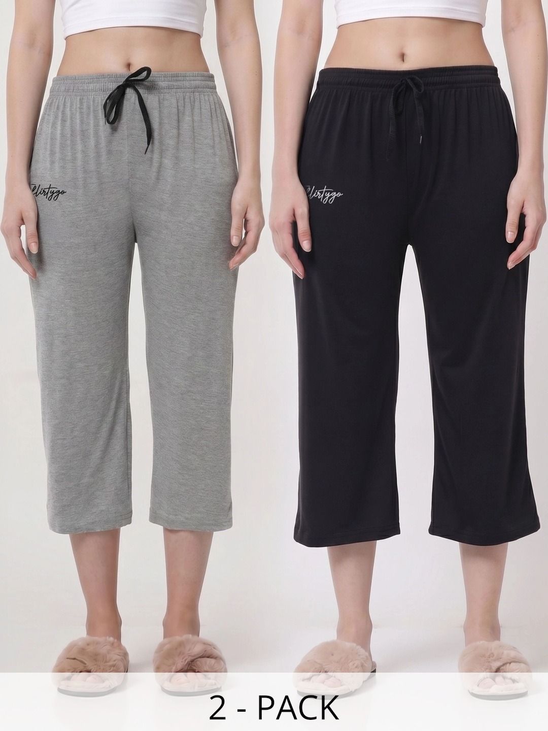 FFLIRTYGO Pack Of 2 Pure Cotton Mid-Rise Lounge Pants-picture-28