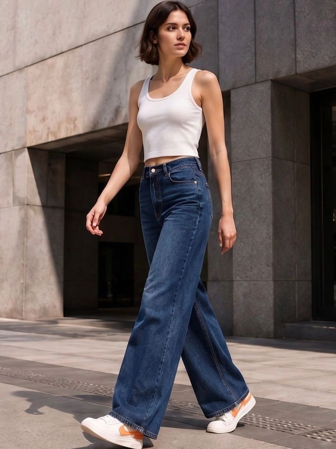Encrypt Women Original Wide Leg High-Rise Heavy Fade Stretchable Jeans-picture-22