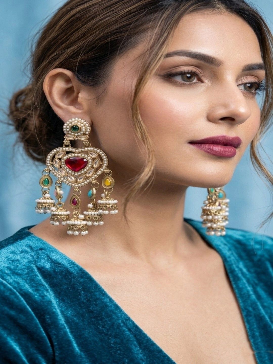 AE Jewels Heart Shaped Jhumkas Earrings-image-45