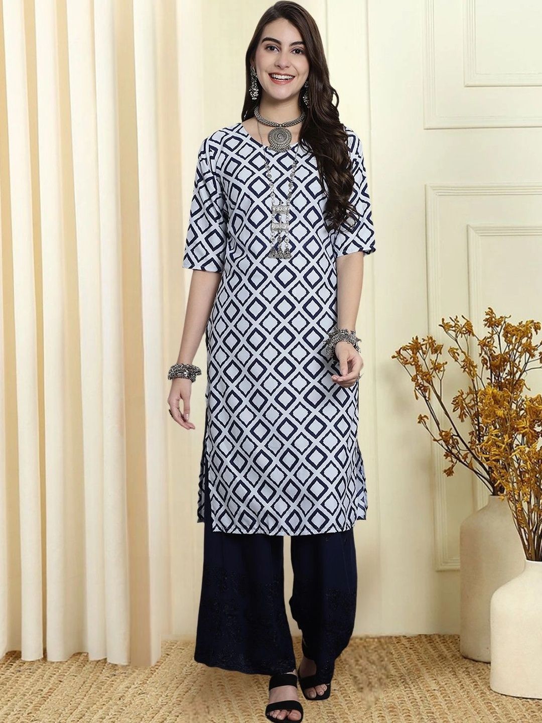 HERE&NOW Women Leheriya Printed Crepe Kurta-picture-14
