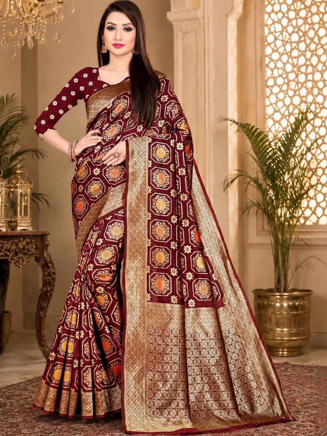 TINA FASHION Woven Design Zari Art Silk Fusion Banarasi Saree-picture-52