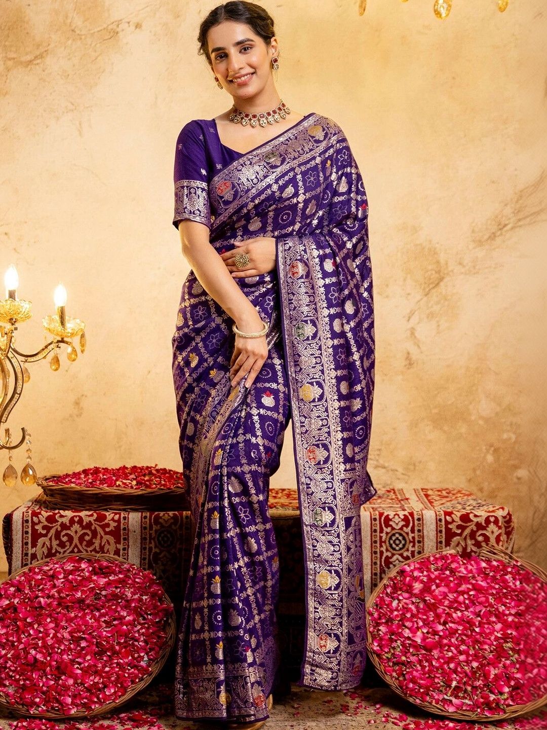 SAARA Woven Design Zari Silk Blend Saree-picture-17