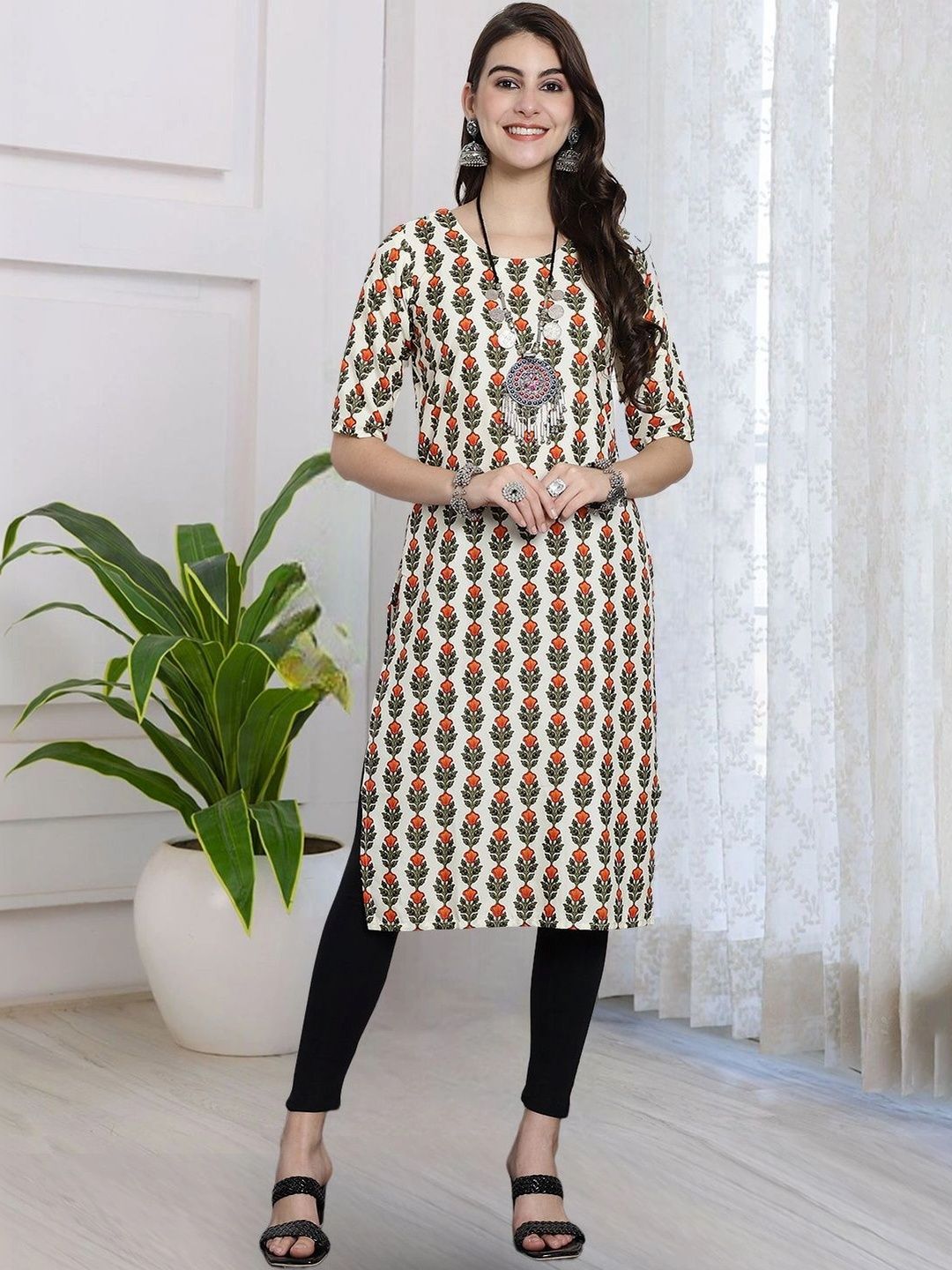 HERE&NOW Women Floral Printed Indie Florals Crepe Kurta-picture-22
