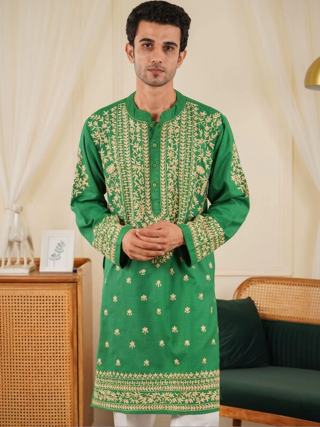 HOUSE OF KARI Men Ethnic Motifs Embroidered Thread Work Kurta-image-8