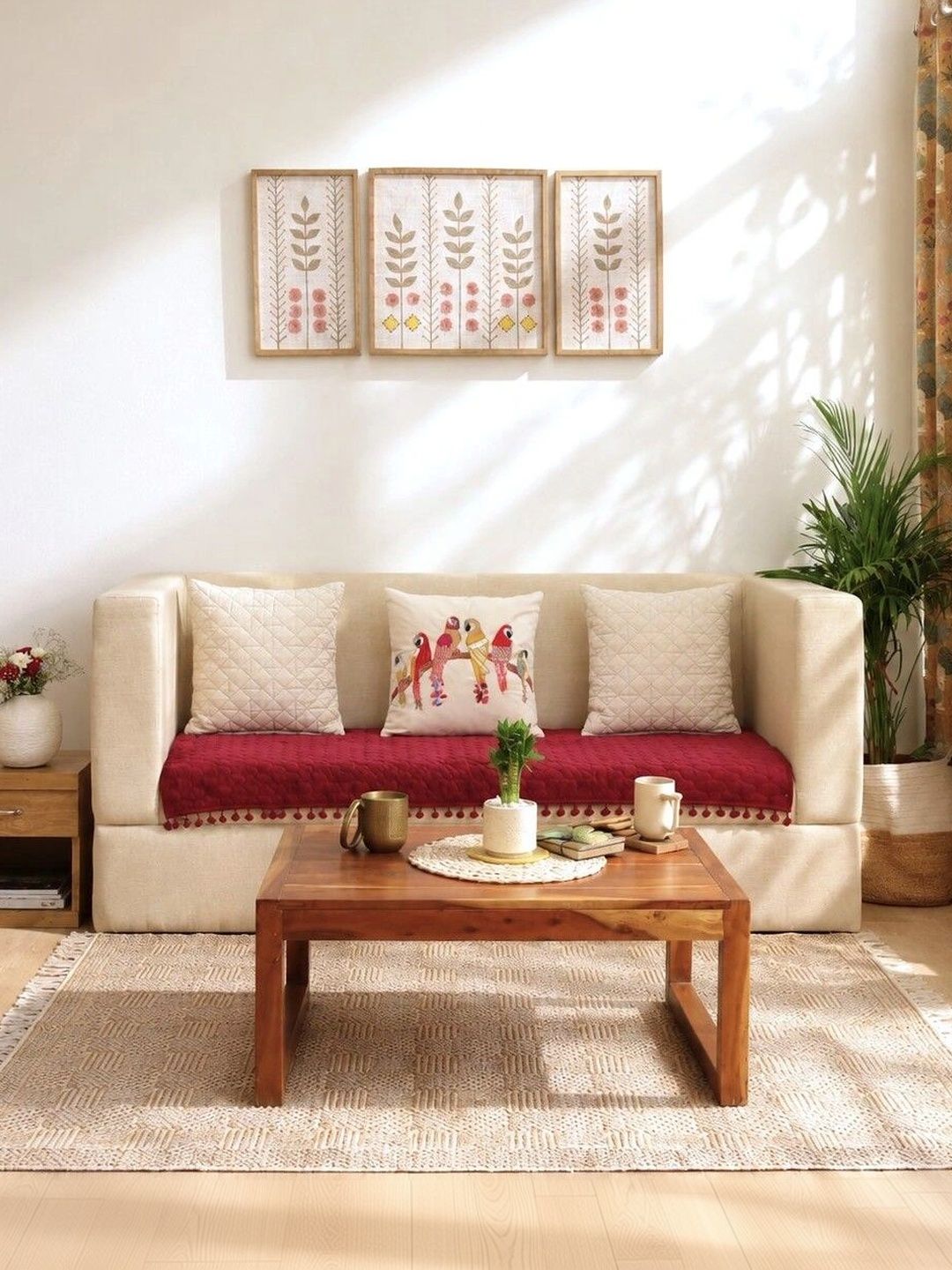eyda Maroon Solid 4 Piece Sofa Cover Without Arms-picture-19