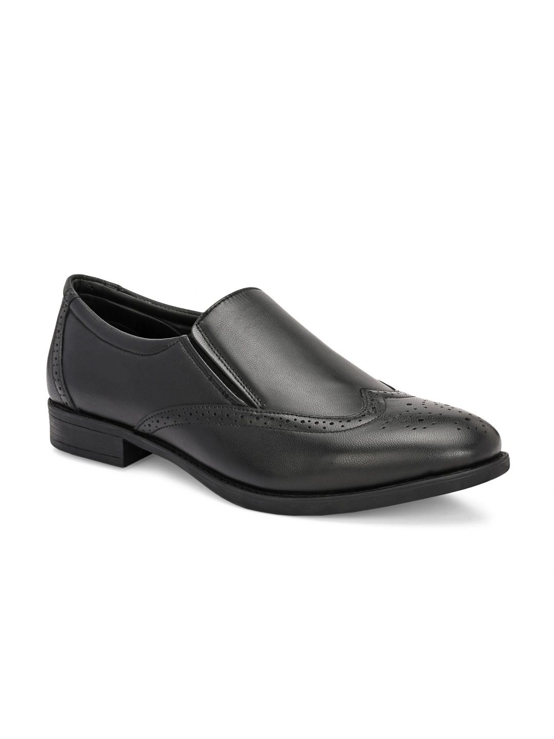 House of Pataudi Men Textured Leather Round Toe Formal Slip-Ons-image-26