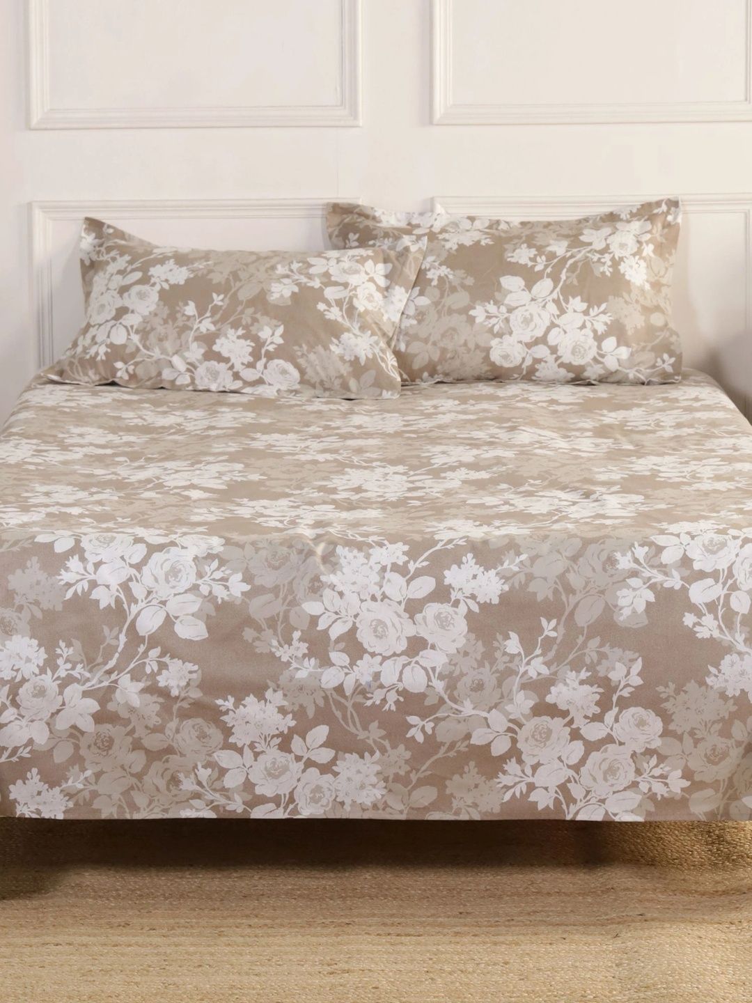 Homeful Style Brown Floral 120 TC Queen Bedsheet with 2 Pillow Covers-picture-32