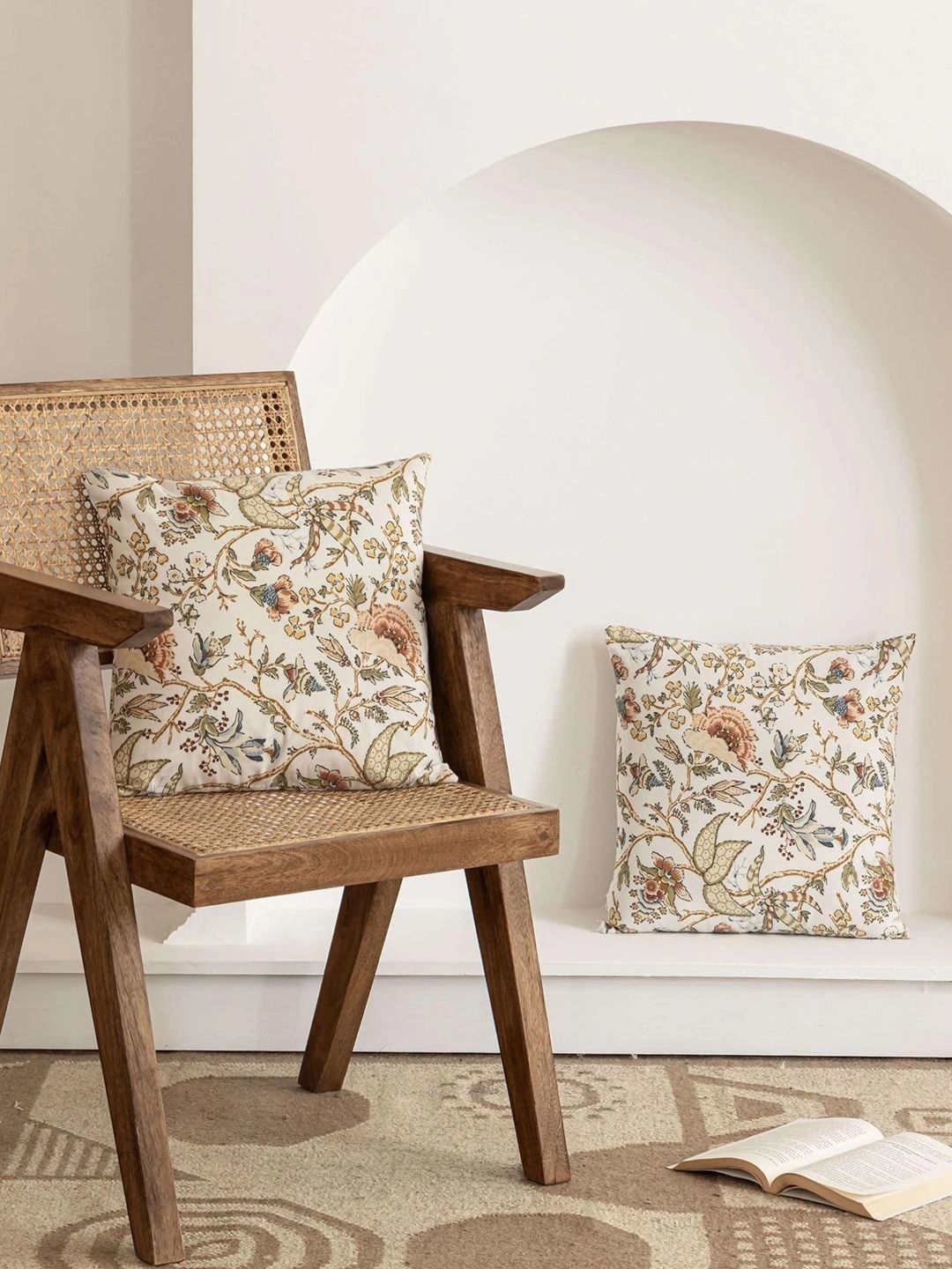 Myntra Elegant Homes Cream-Coloured Set of 2 Floral Square Cushion Covers-picture-38