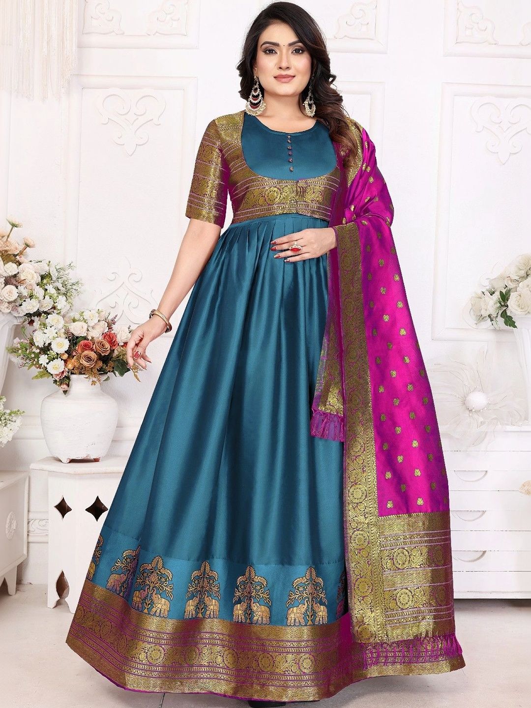 Kinjhit Fashion Woven Design A-Line Ethnic Dresses-picture-32