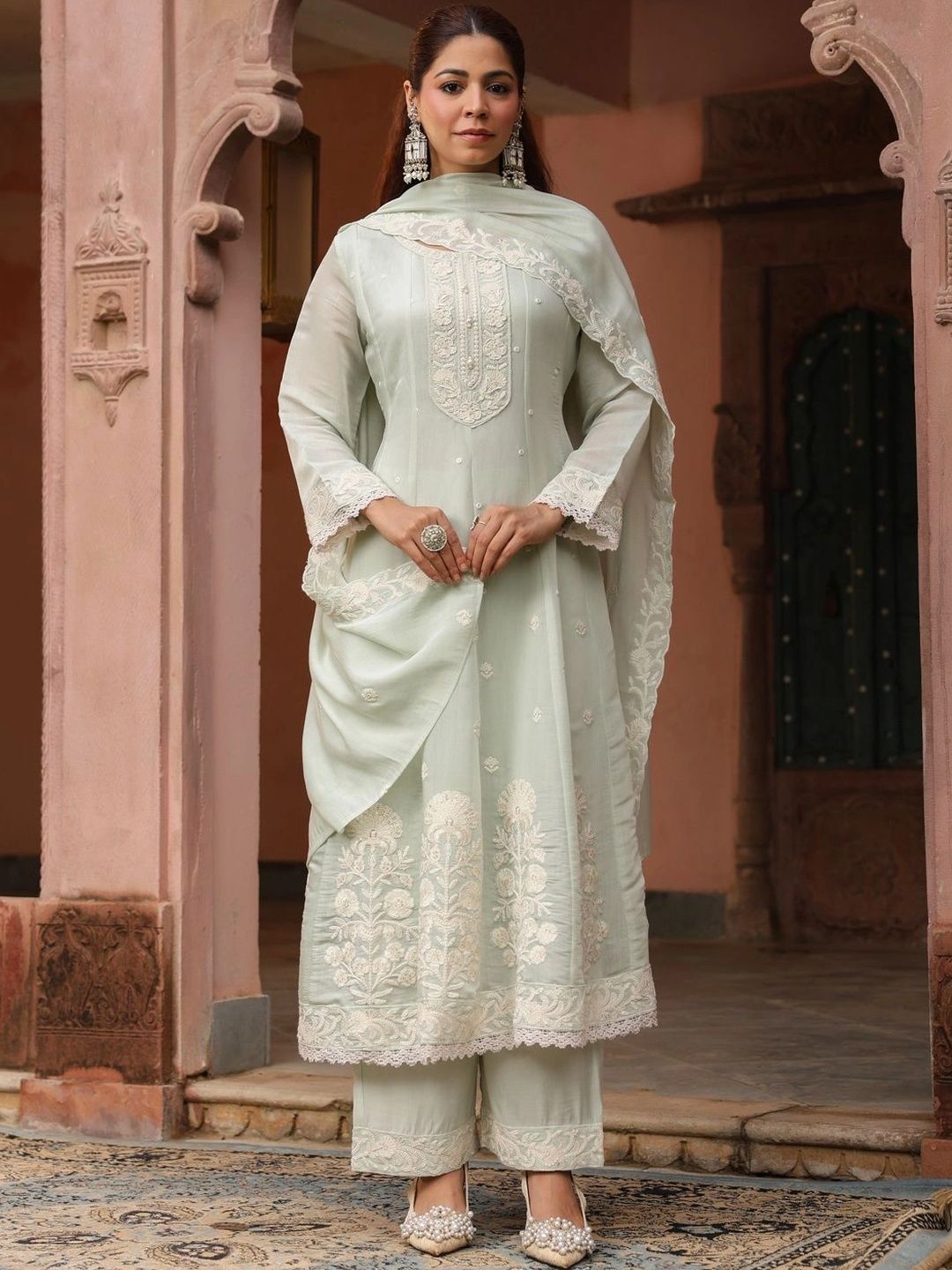 Rain & Rainbow Women Ethnic Motifs Regular Thread Work Kurta with Trousers & With Dupatta-picture-25