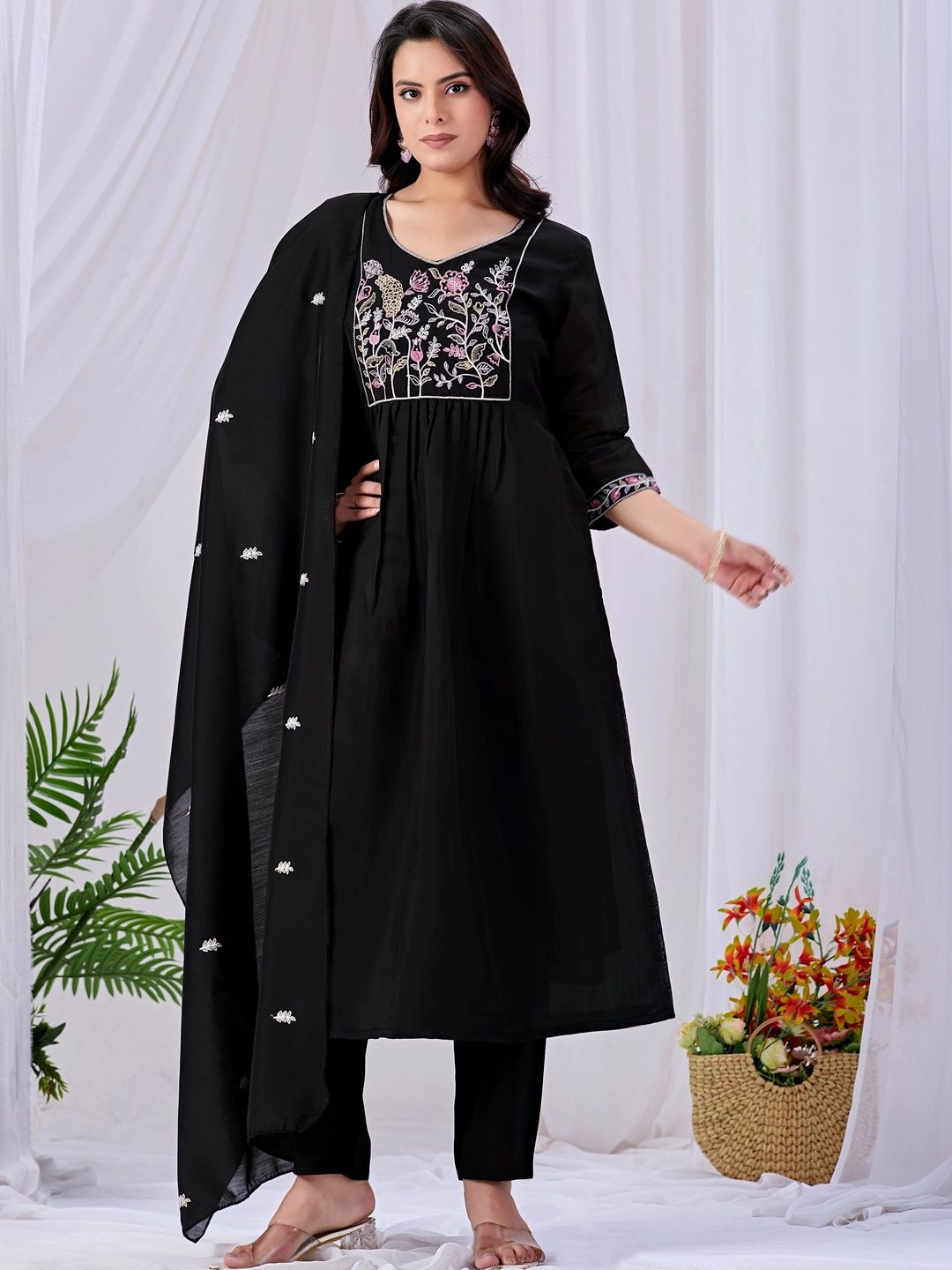 MANVAA Women Floral Embroidered Empire Thread Work Kurta with Trousers & With Dupatta-picture-48