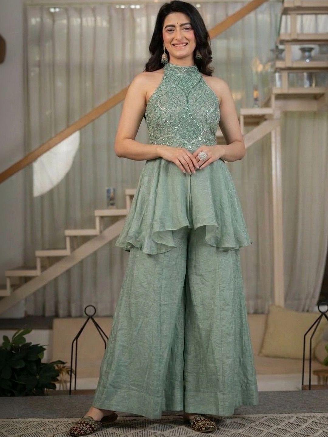 DL ETHNICS Women Ethnic Motifs Embroidered Empire Sequinned Kurta with Palazzos-image-36