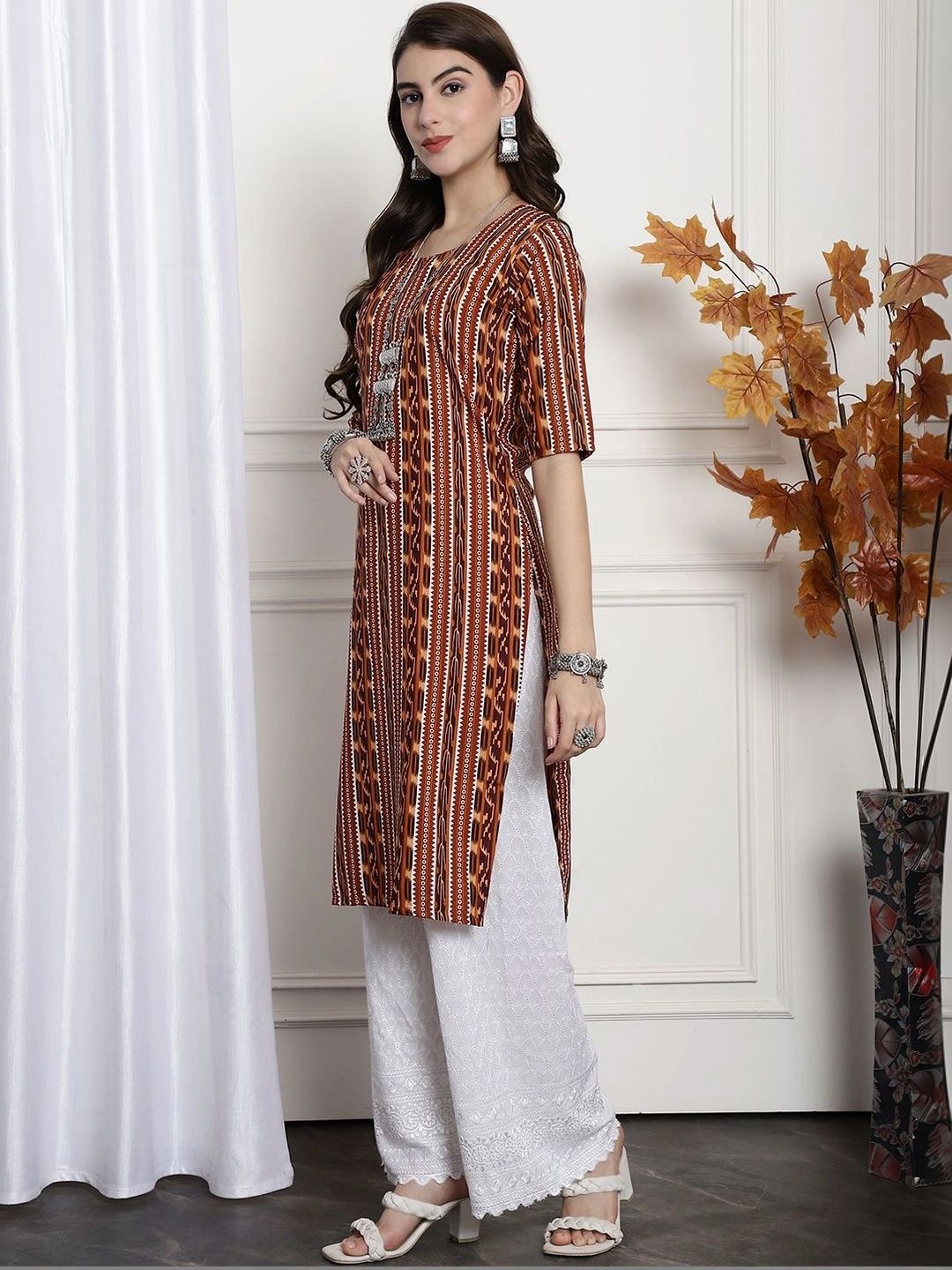 HERE&NOW Women Ethnic Motifs Printed Indie Prints Crepe Kurta-picture-30