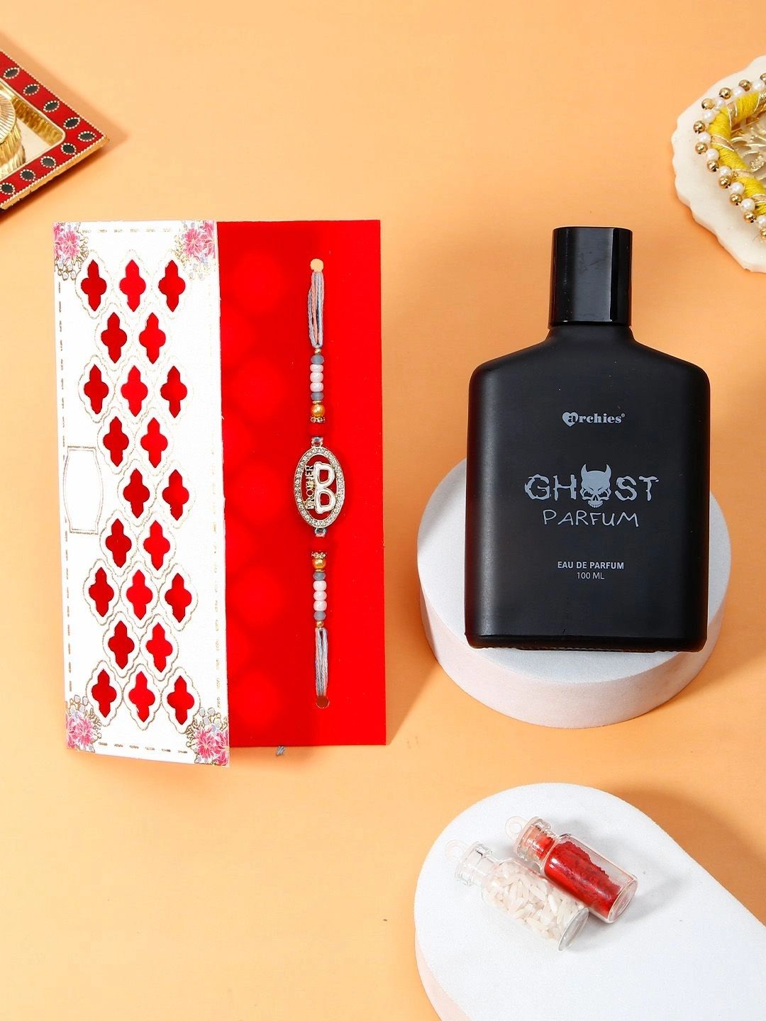 Archies Set of Rakhi Gift Set With Perfume & Roli Chawal-image-49