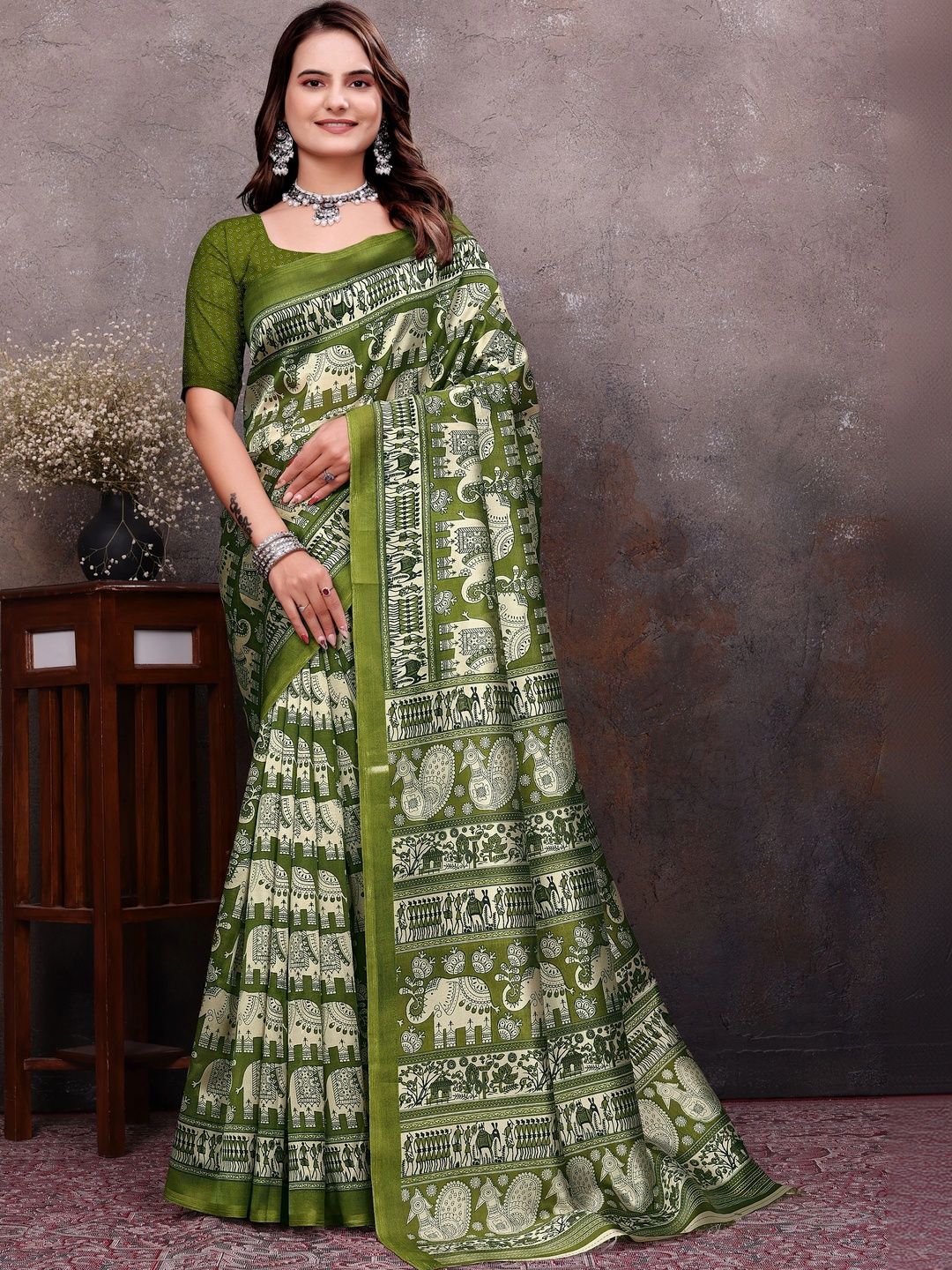 KANURIKAA Kalamkari Art Silk Mysore Silk Saree-image-31