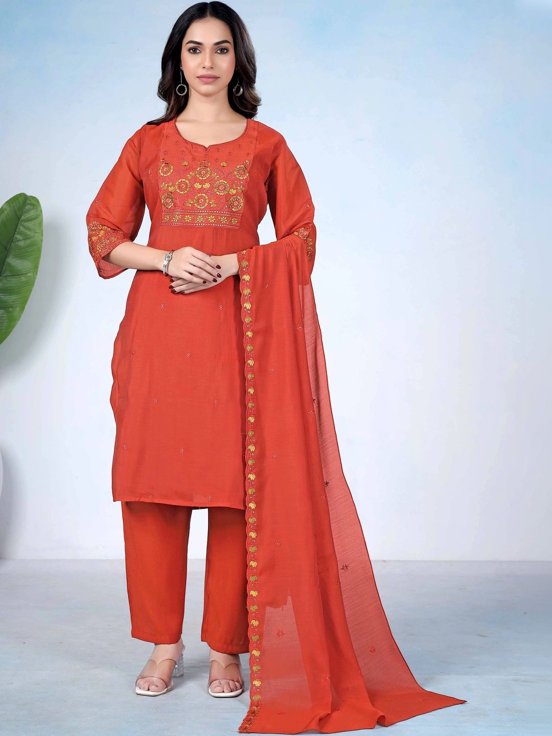 HERE&NOW Women Ethnic Motifs Embroidered Regular Thread Work Kurta with Trousers & With Dupatta-picture-37