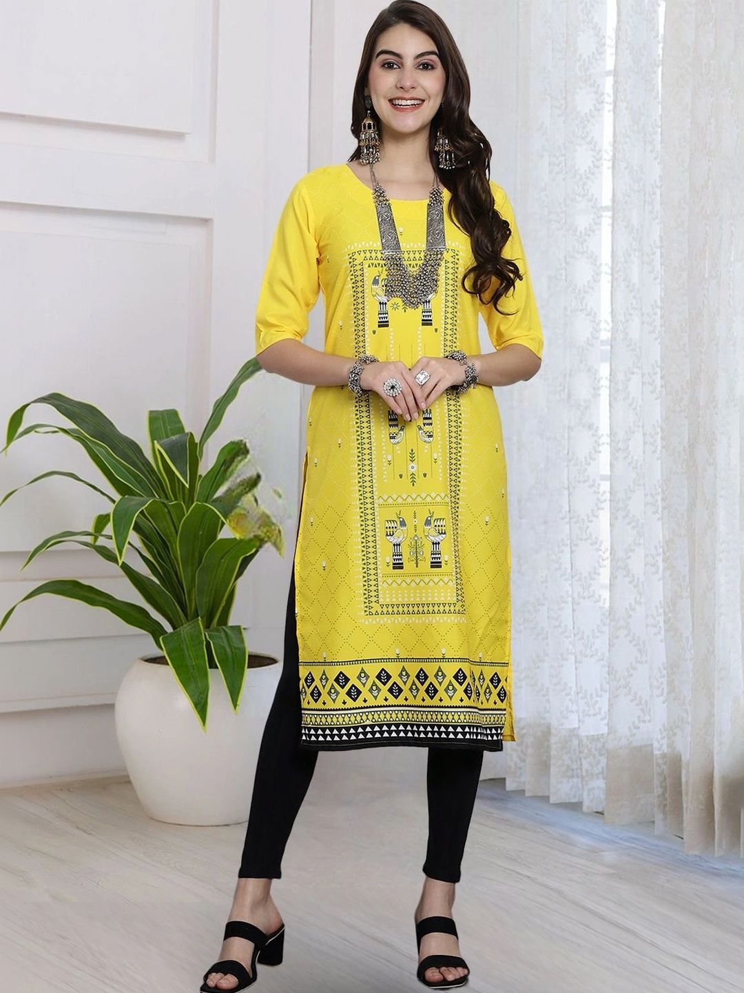 HERE&NOW Women Ethnic Motifs Printed Crepe Kurta-picture-16