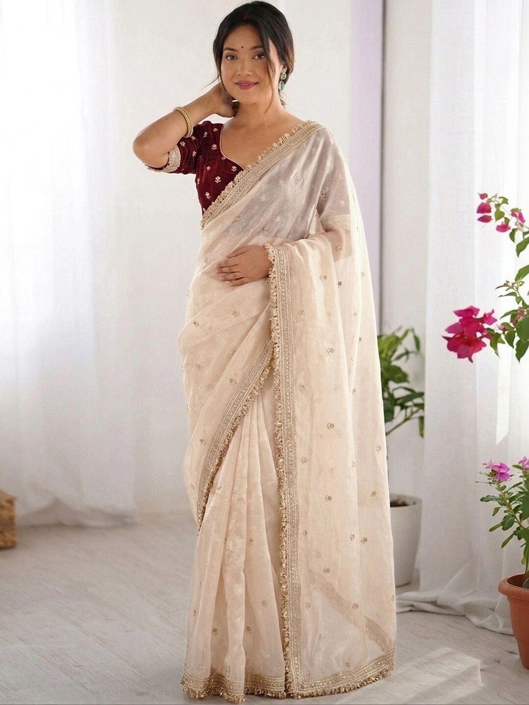SAARA Embellished Embroidered Tissue Saree-picture-20