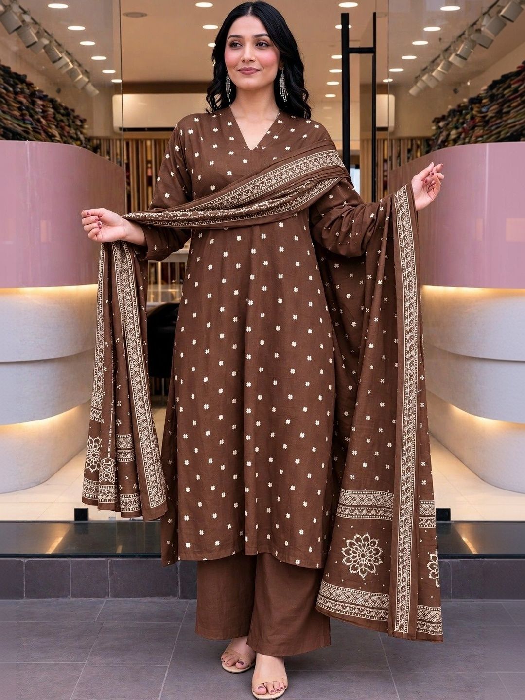 SANTOPERA DESIGNER Women Ethnic Motifs Printed Regular Kurta with Palazzos & With Dupatta-picture-13
