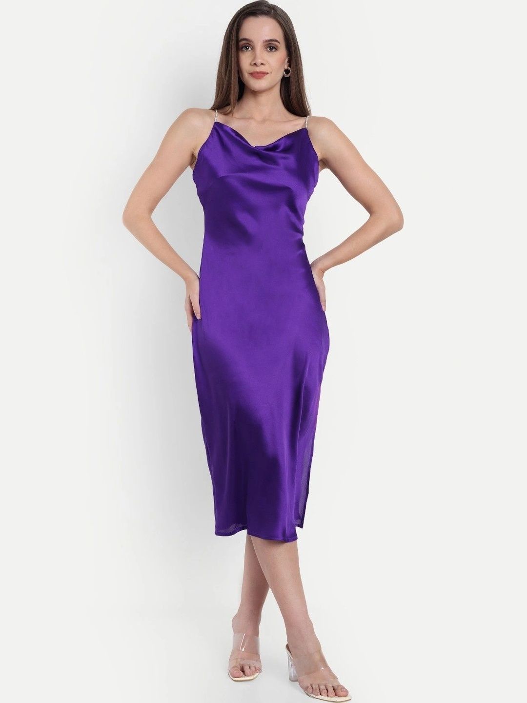 GIIRA Cowl Neck Satin Sheath Dress-image-45