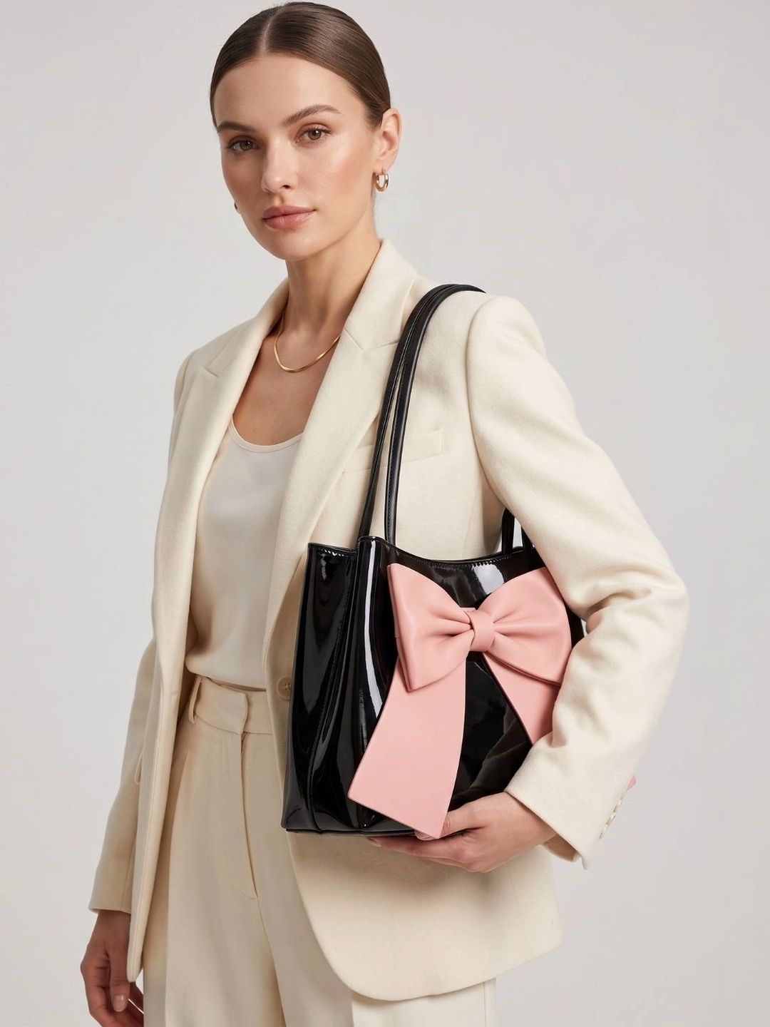 LIKE STYLE PU Oversized Structured Tote Bag with Bow Detail-picture-19