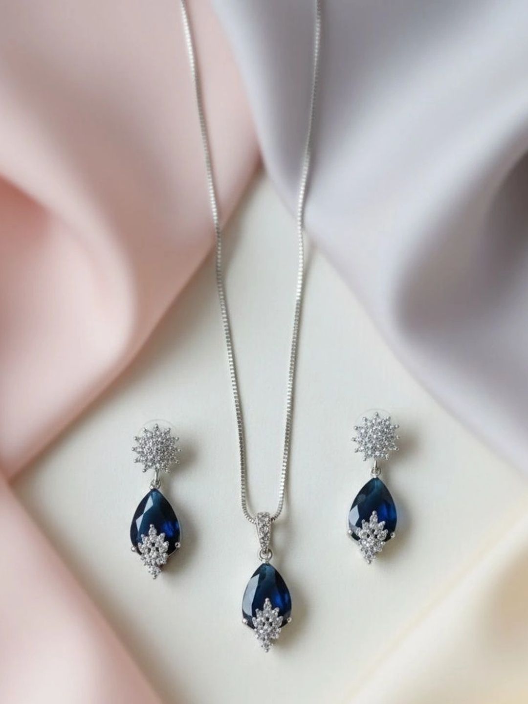 ADITYA COLLECTION Silver-Plated Stone-Studded Pendant and Earrings-image-41