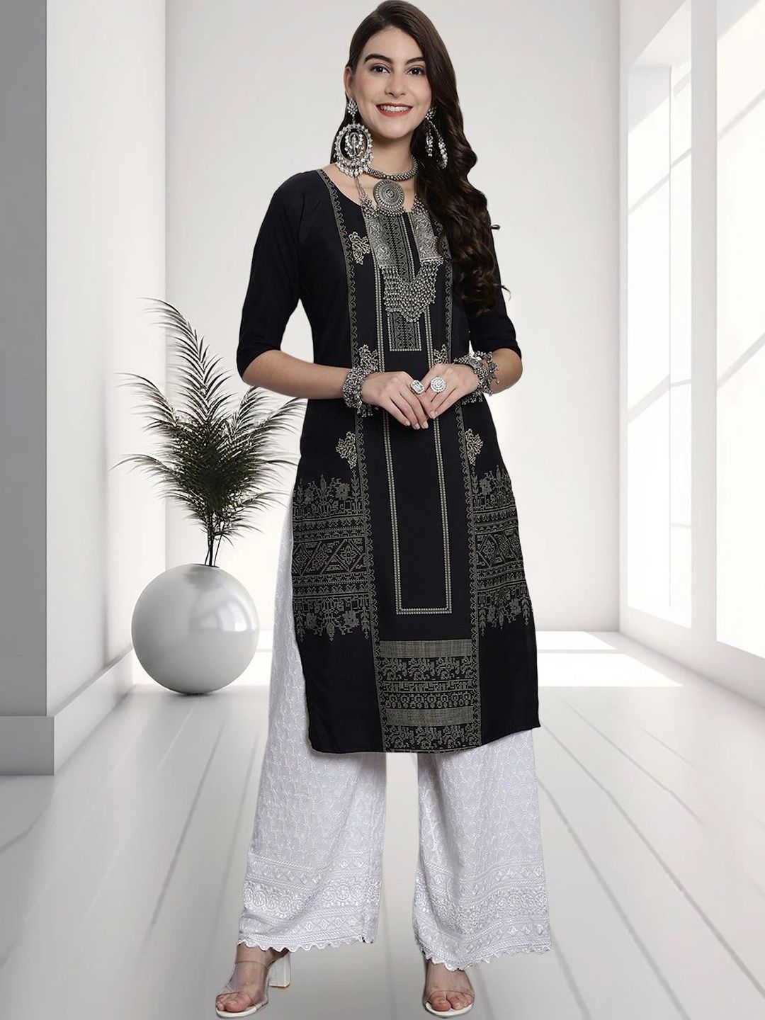 HERE&NOW Women Ethnic Motifs Printed Crepe Kurta-picture-35