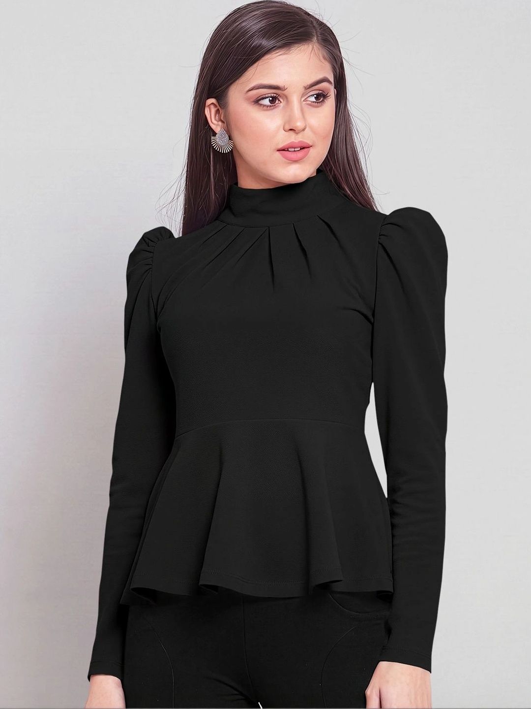 Navyankaa Puff Sleeve Peplum Top-picture-31