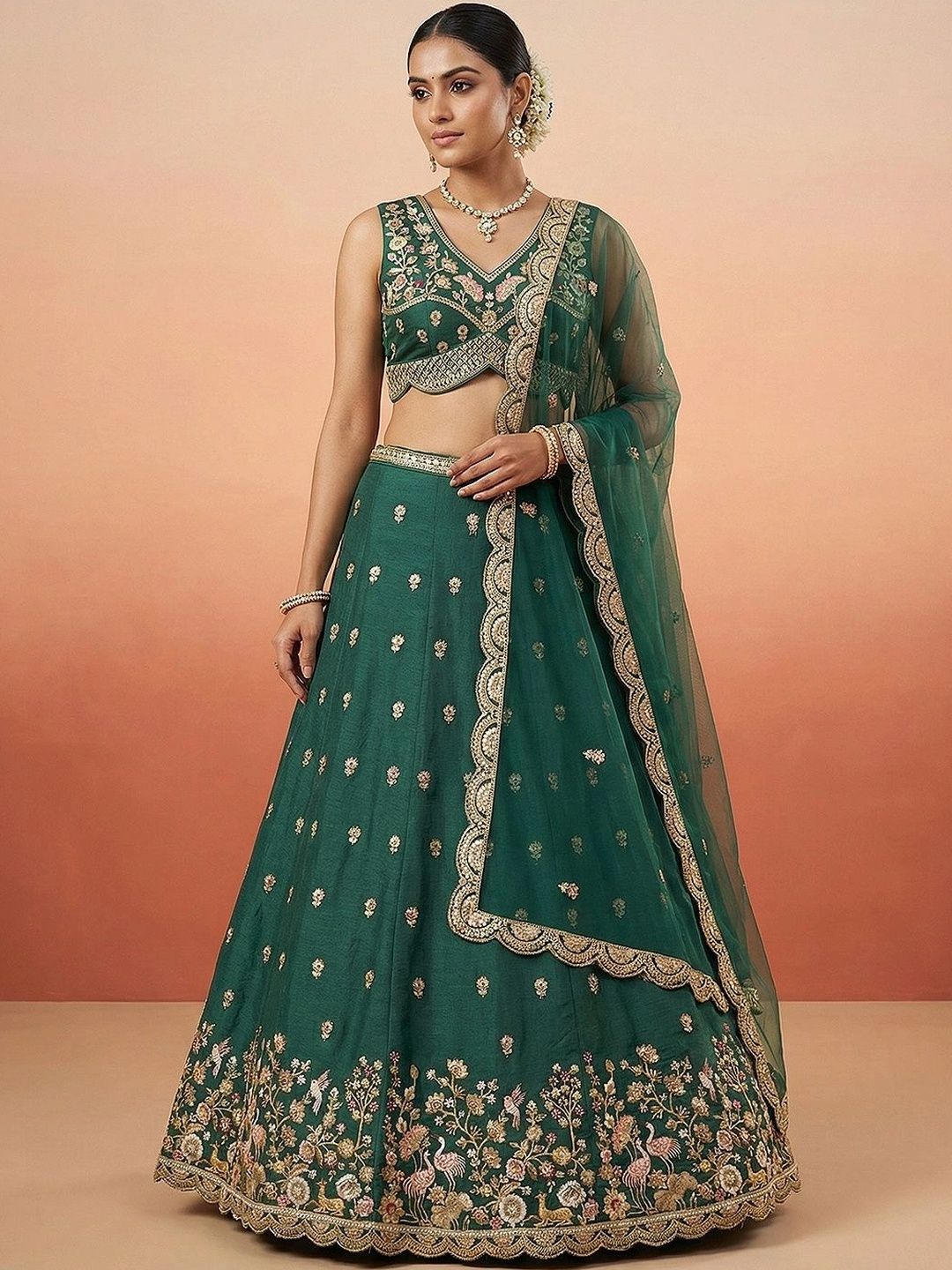 panchhi Embroidered Sequinned Semi-Stitched Lehenga & Blouse With Dupatta-image-0