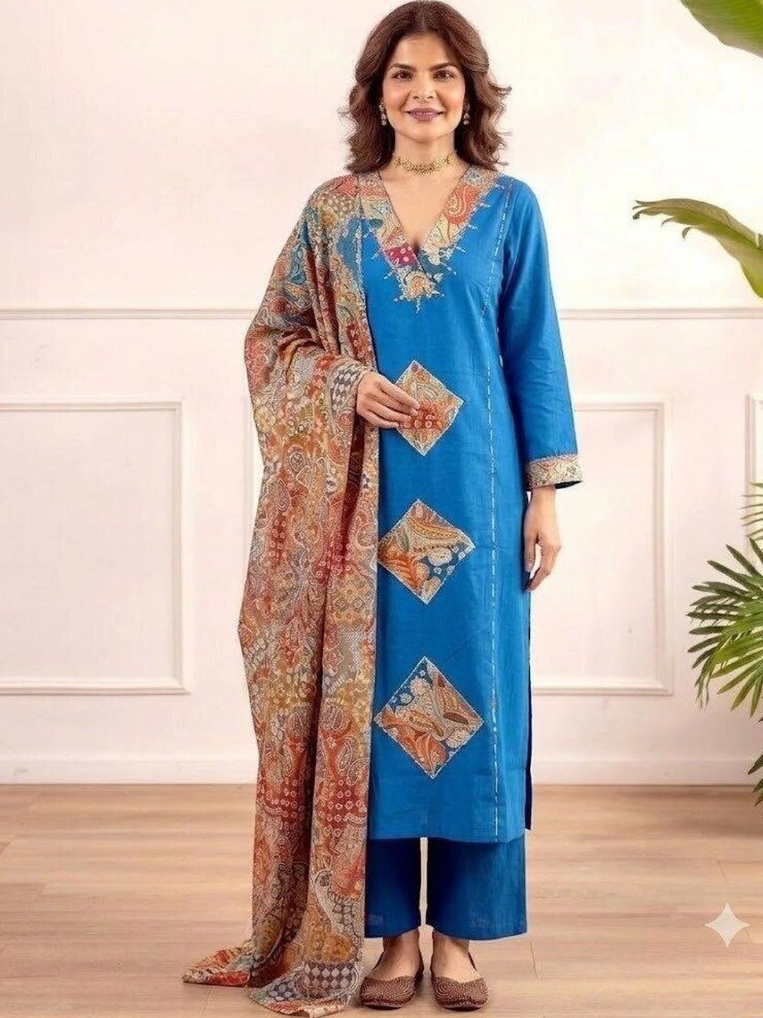 MILAAV Women Ethnic Motifs Embroidered Regular Thread Work Pure Cotton Kurta with Palazzos & With Dupatta-image-42