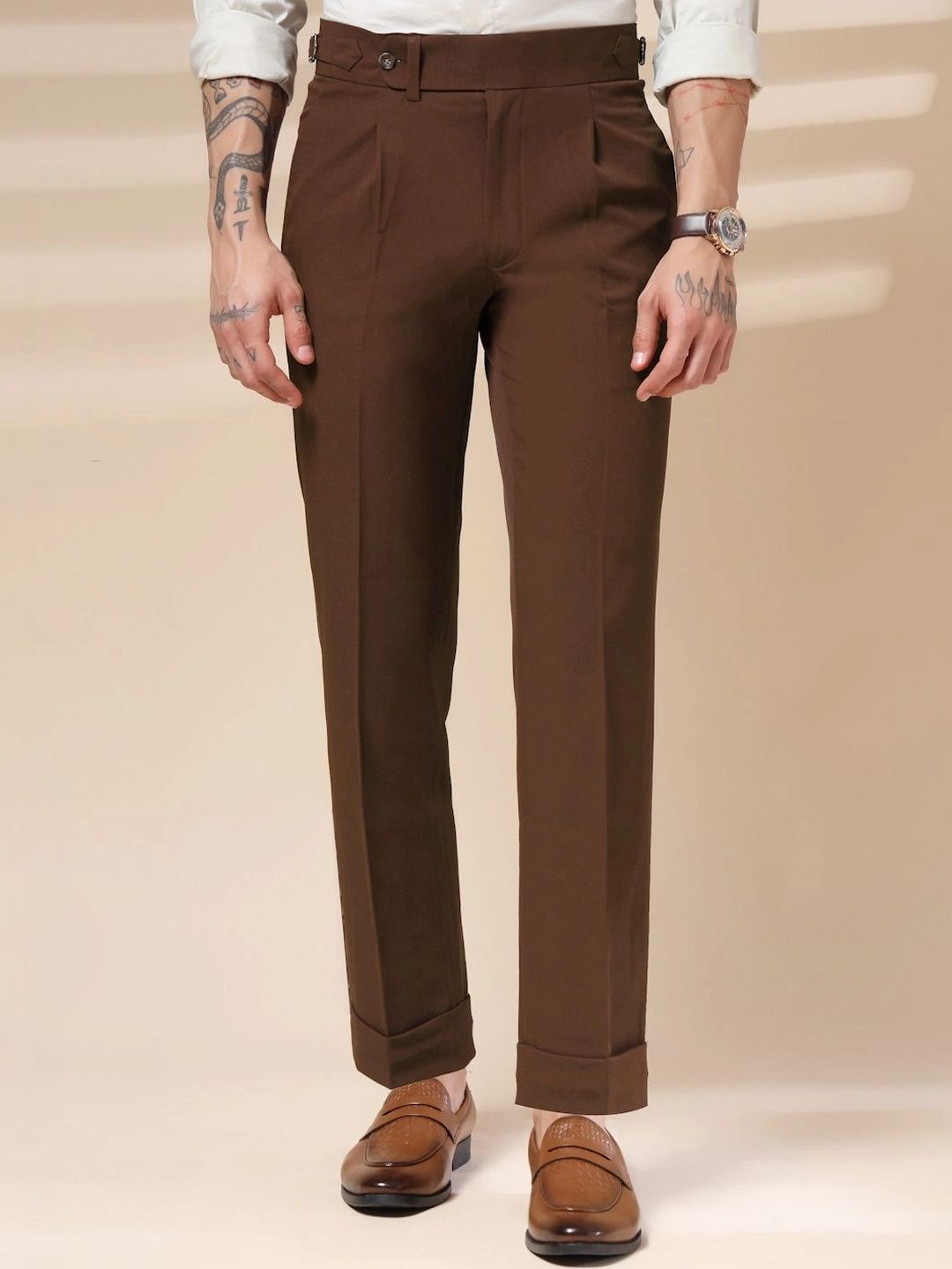 Italian Vega Brown Elegant Gurkha Pants-picture-15