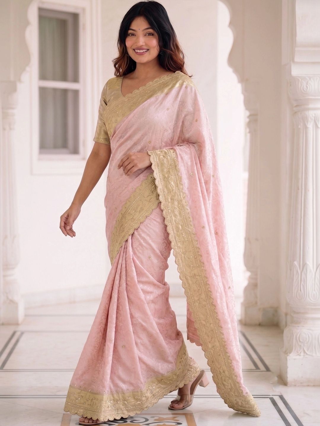 Anouk Woven Design Embroidered Silk Blend Banarasi Saree-picture-18