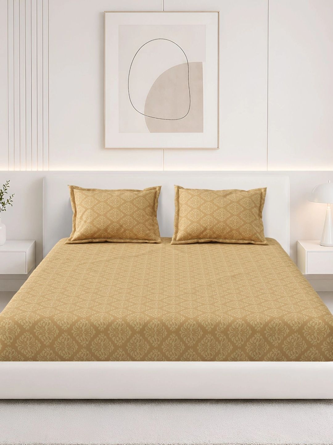 Homeful Style Camel Brown 160 TC Queen Bedsheet with 2 Pillow Covers-picture-37