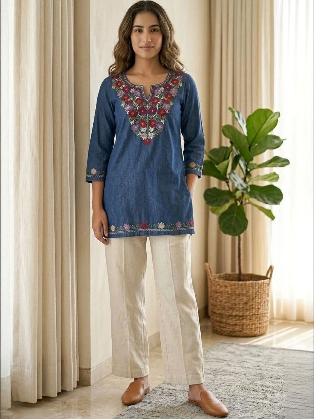 MHIZHA Floral Embroidered Ethnic Denim Top-picture-46