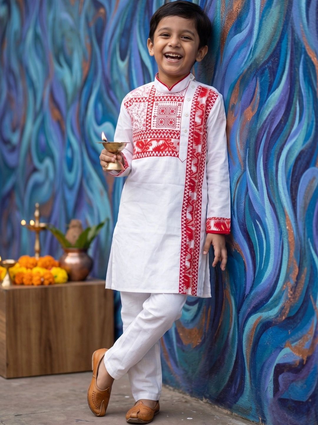TAKE STYLE Boys Ethnic Motifs Embroidered Regular Thread Work Pure Cotton Kurta with Pyjamas-picture-18