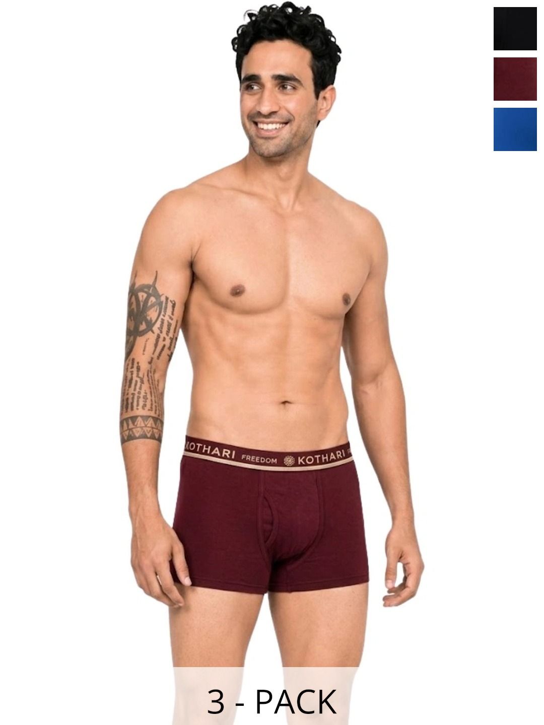 Kothari Pack of 3 Cotton Assorted Solid Trunks-picture-29