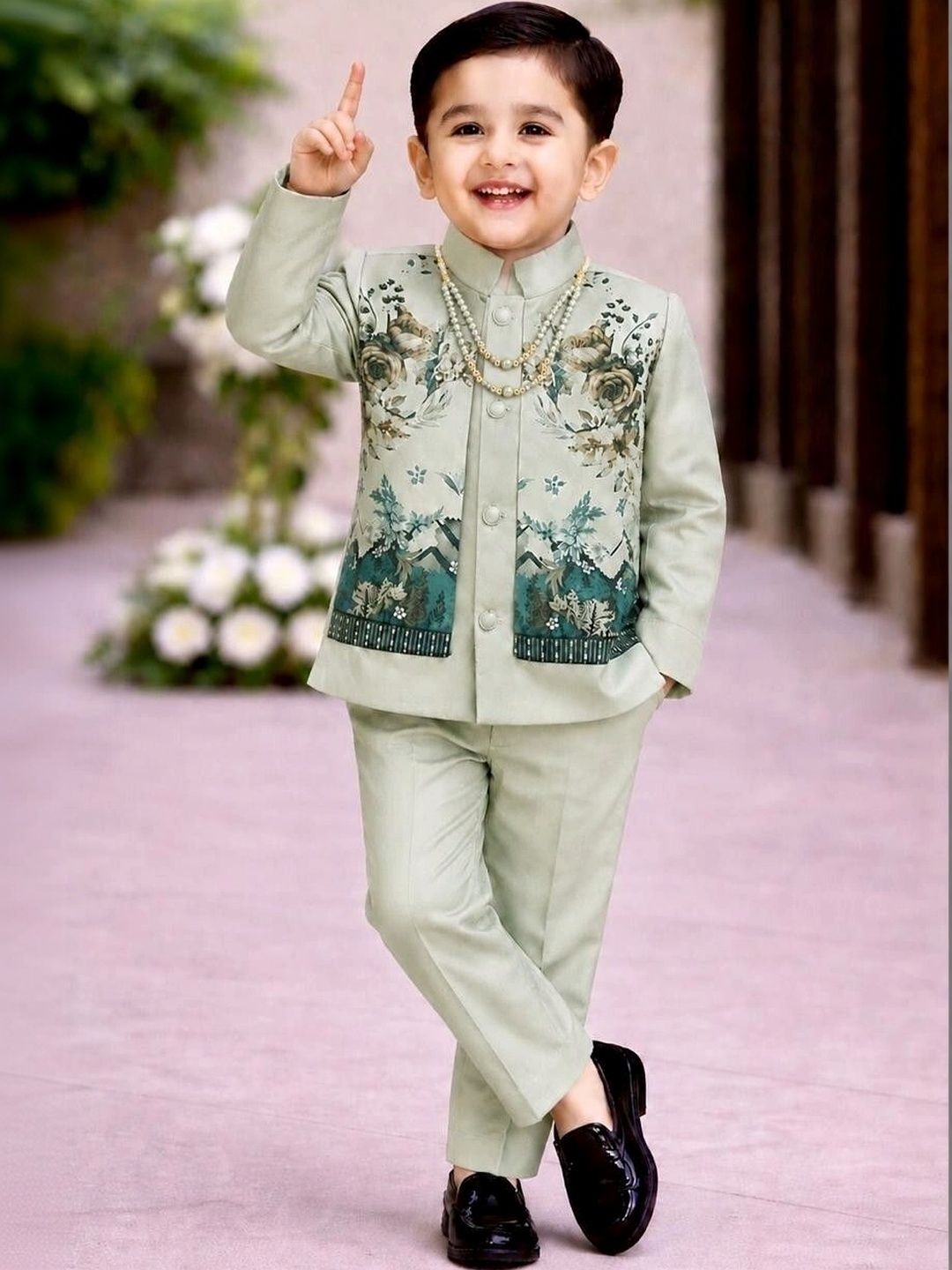 eliteeleganceapparel Boys Printed Mandarin Collar Single-Breasted Two-Piece Suit-picture-45