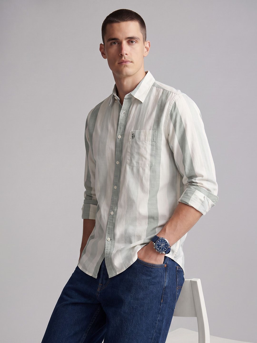 U.S. Polo Assn. Denim Co. Vertical Striped Pure Cotton Casual Shirt-picture-31
